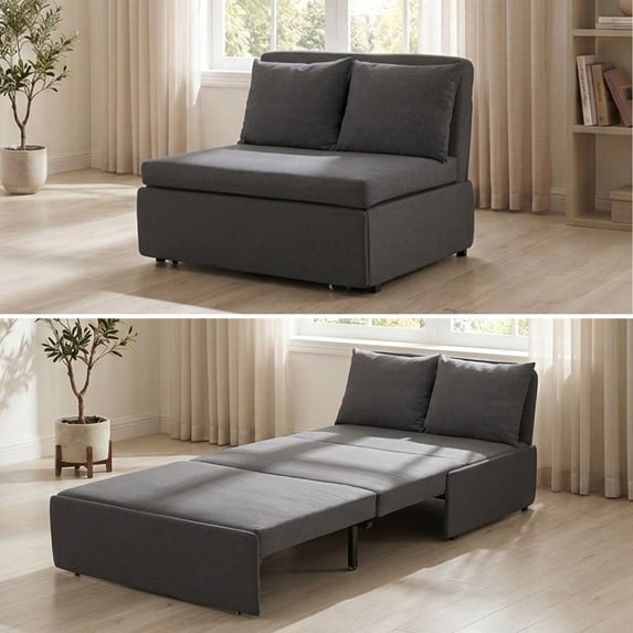 Mjkone Convertible Sofa Bed Twin Size,Linen Pull Out Sofa Bed with Cushions&Throw Pillows,Revesible Sleeper Couch for Apartment/Small Spaces