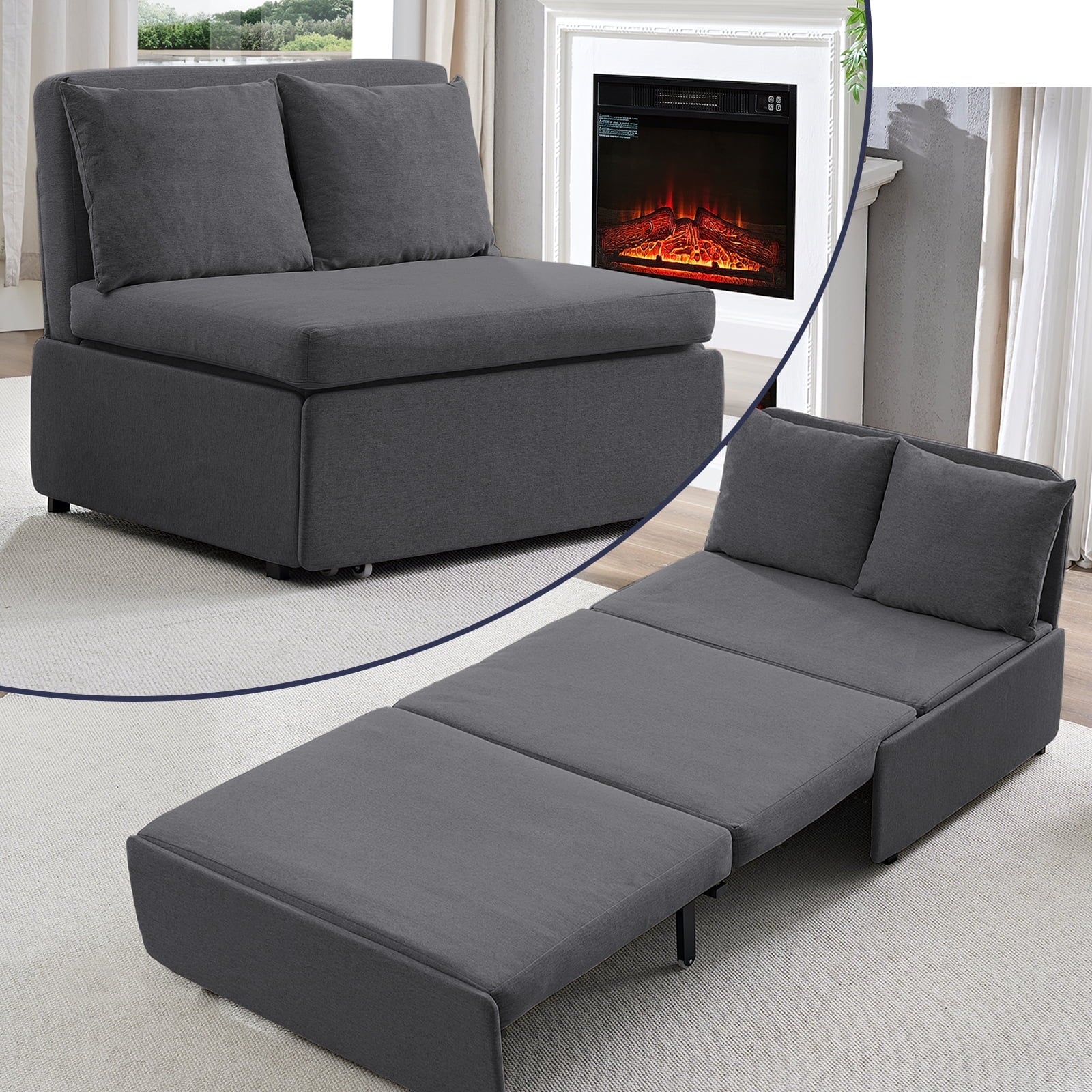 Mjkone 3-in-1 Convertible Sleeper Sofa Bed, 63"Pull Out Bed for Apartment/Small Space, Upholstered Futon Sofa Bed