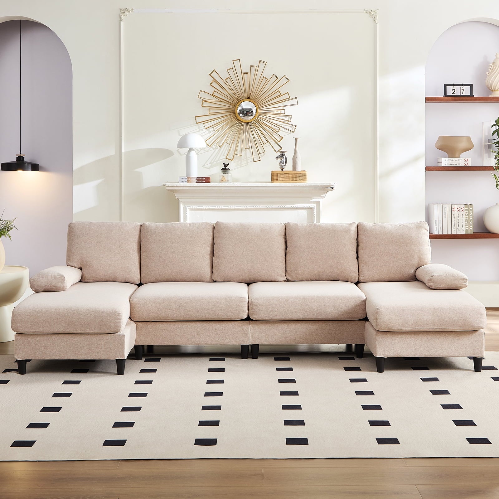 Mjkone U-Shaped Sectional Sofa, 4 Seater Sectional Couch with Chaise, Modular Sleeper Sectionals for Living Room-