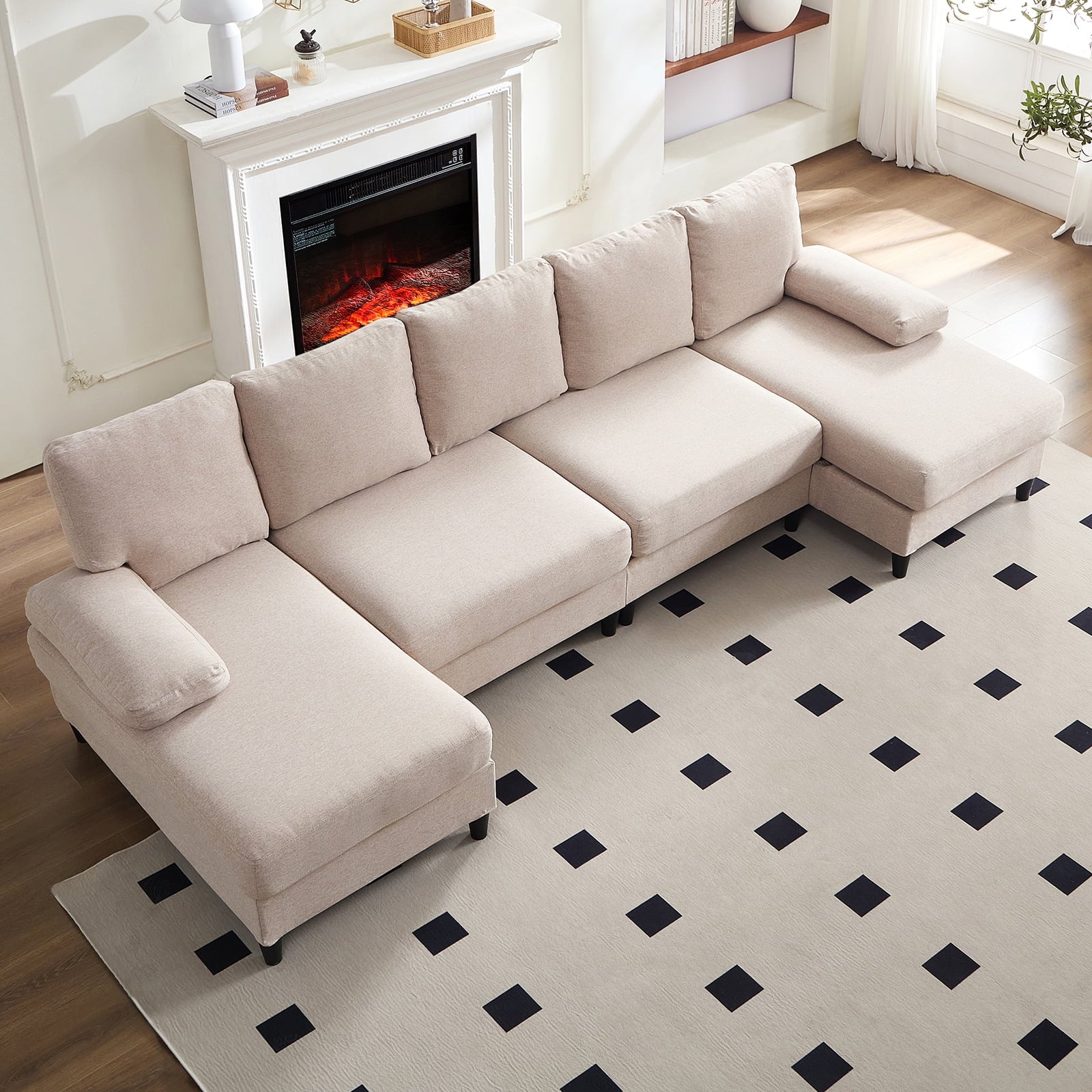 Mjkone U-Shaped Sectional Sofa, 4 Seater Sectional Couch with Chaise, Modular Sleeper Sectionals for Living Room-