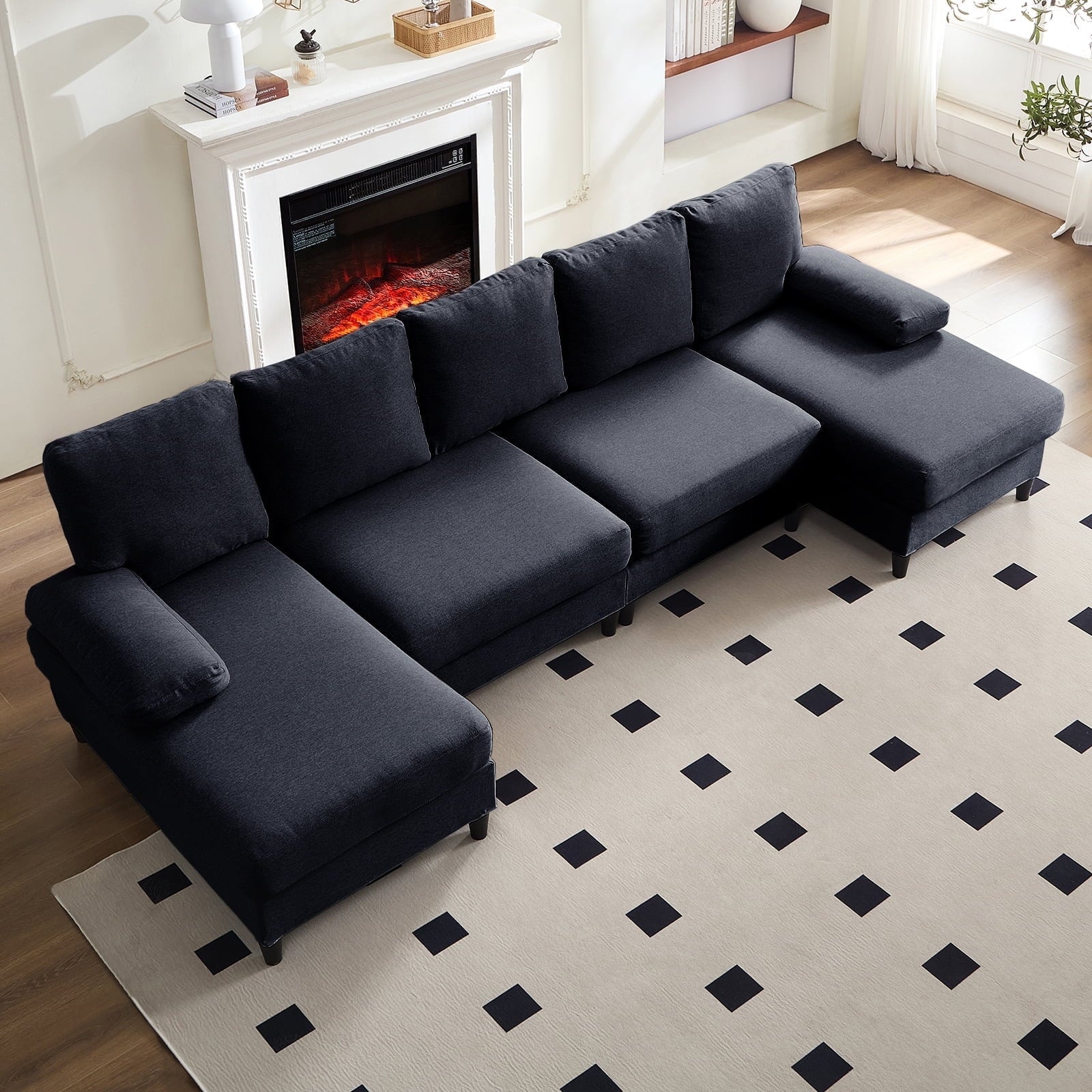 Mjkone U-Shaped Sectional Sofa, 4 Seater Sectional Couch with Chaise, Modular Sleeper Sectionals for Living Room-