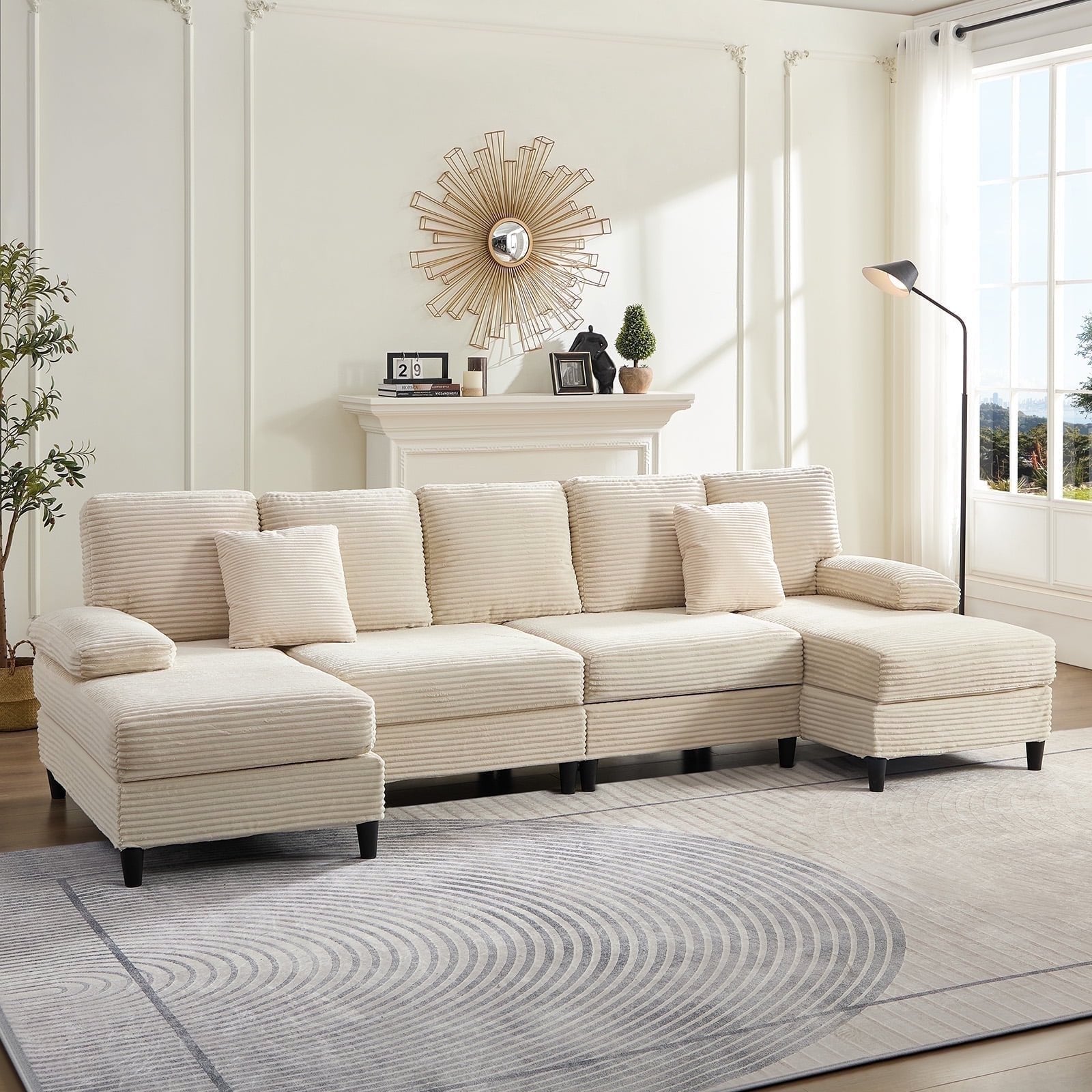Mjkone U-Shaped Sectional Sofa, 4 Seater Sectional Couch with Chaise, Modular Sleeper Sectionals for Living Room-