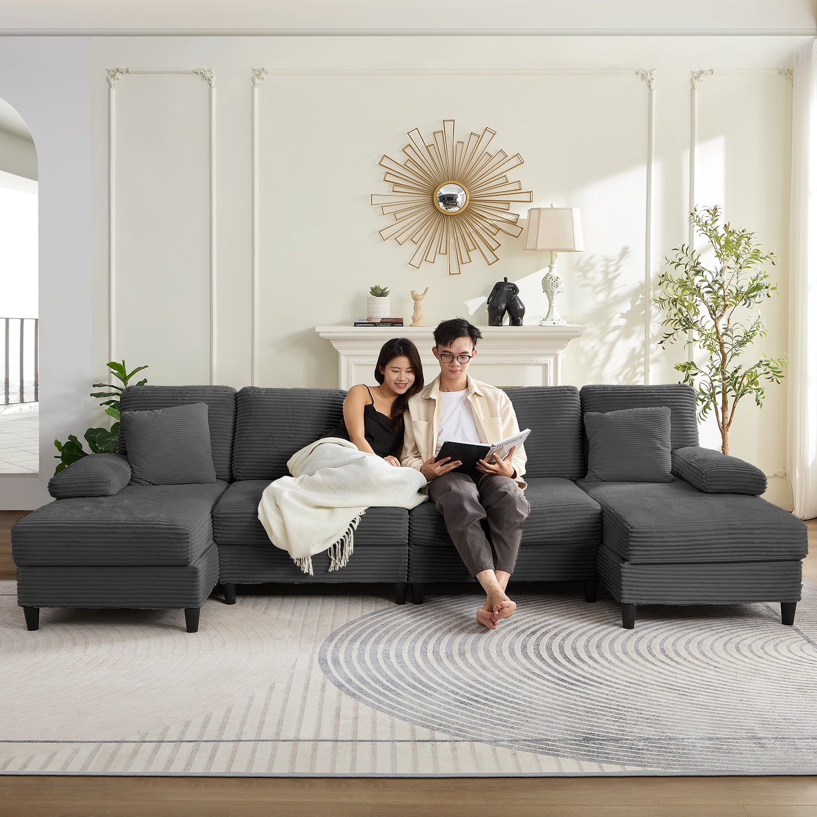 Mjkone U-Shaped Sectional Sofa, 4 Seater Sectional Couch with Chaise, Modular Sleeper Sectionals for Living Room-