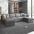 Mjkone U Shaped Sectional Sofa with Storage, 6 Seater Modular Sectional Sofa with Nailhead Trim, Oversized Sleeper Sofa Couch Bed, Convertible Couches for Living Room,Free Combination