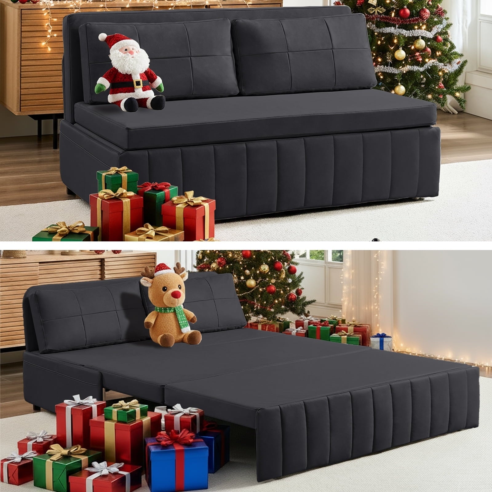 Mjkone 3-in-1 Convertible Sleeper Sofa Bed, 63"Pull Out Bed for Apartment/Small Space, Upholstered Futon Sofa Bed