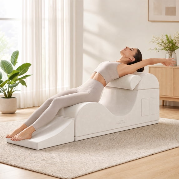Mjkone Convertible Yoga Chair for Adults,Velvet Yoga Chaise Lounge with Lumbar Pillow,Ergonomic Foam Lounge with Side Pocket,