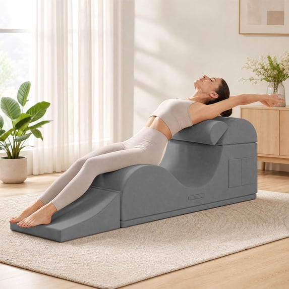 Mjkone Convertible Yoga Chair for Adults,Velvet Yoga Chaise Lounge with Lumbar Pillow,Ergonomic Foam Lounge with Side Pocket,