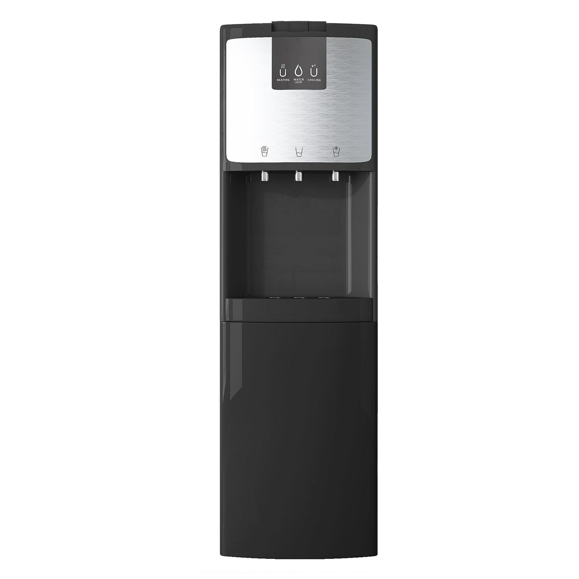 Muhub Cold & Hot Water Cooler Dispenser, Black Bottom Loading Water Cooler Dispenser, Holds 3 or 5 Gallon Bottle, Anti-Scalding Design and Storage Cabinet, Child Safety Lock for Home, Office Use