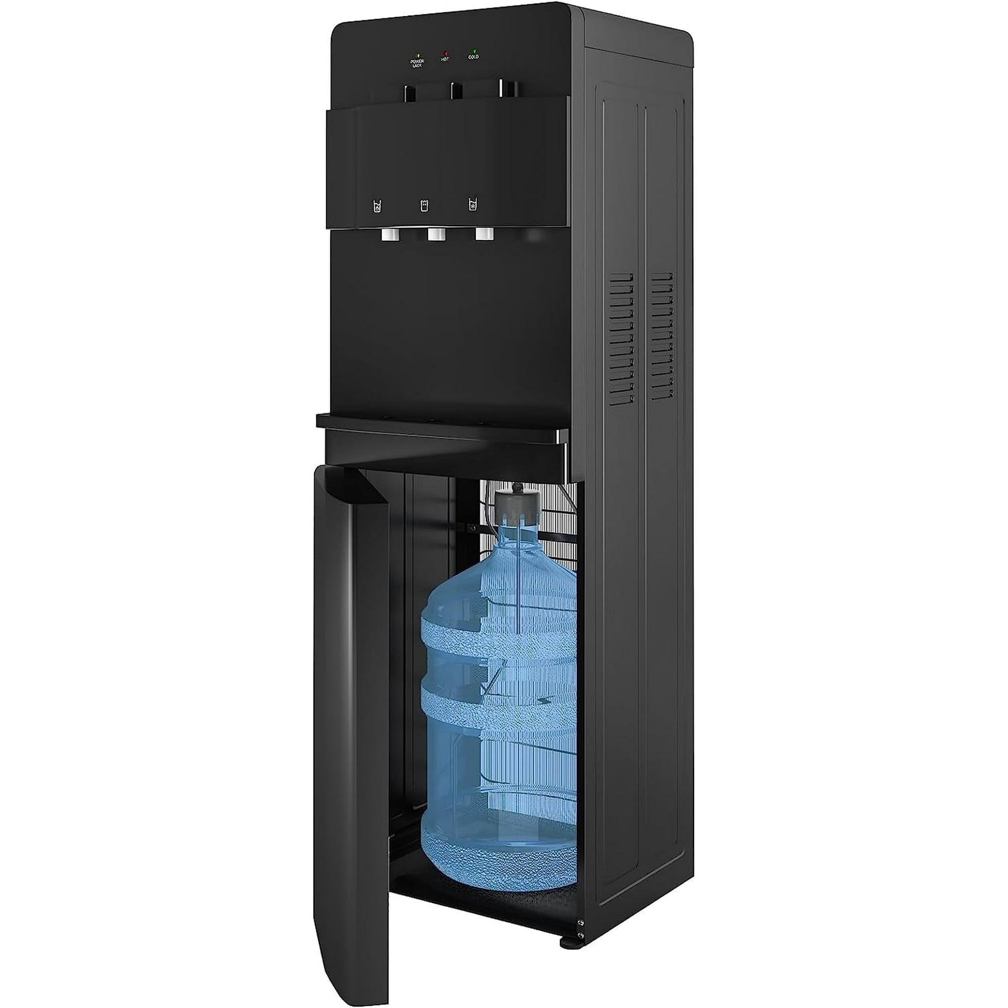 Muhub Cold & Hot Water Cooler Dispenser, Black Bottom Loading Water Cooler Dispenser, Holds 3 or 5 Gallon Bottle, Anti-Scalding Design and Storage Cabinet, Child Safety Lock for Home, Office Use