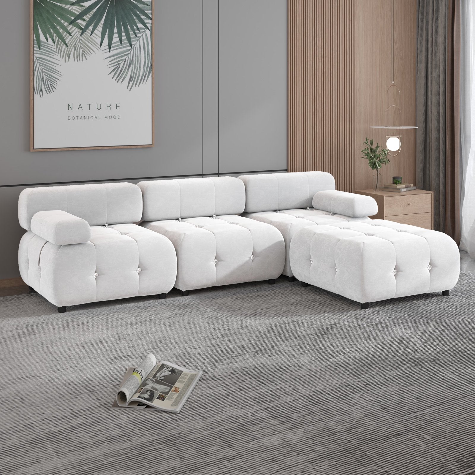 CECER 103"Modular Sectional Sofa,4-Seater Sofa for Living Room,Velvet L Shaped Couch with Pull-Point Design