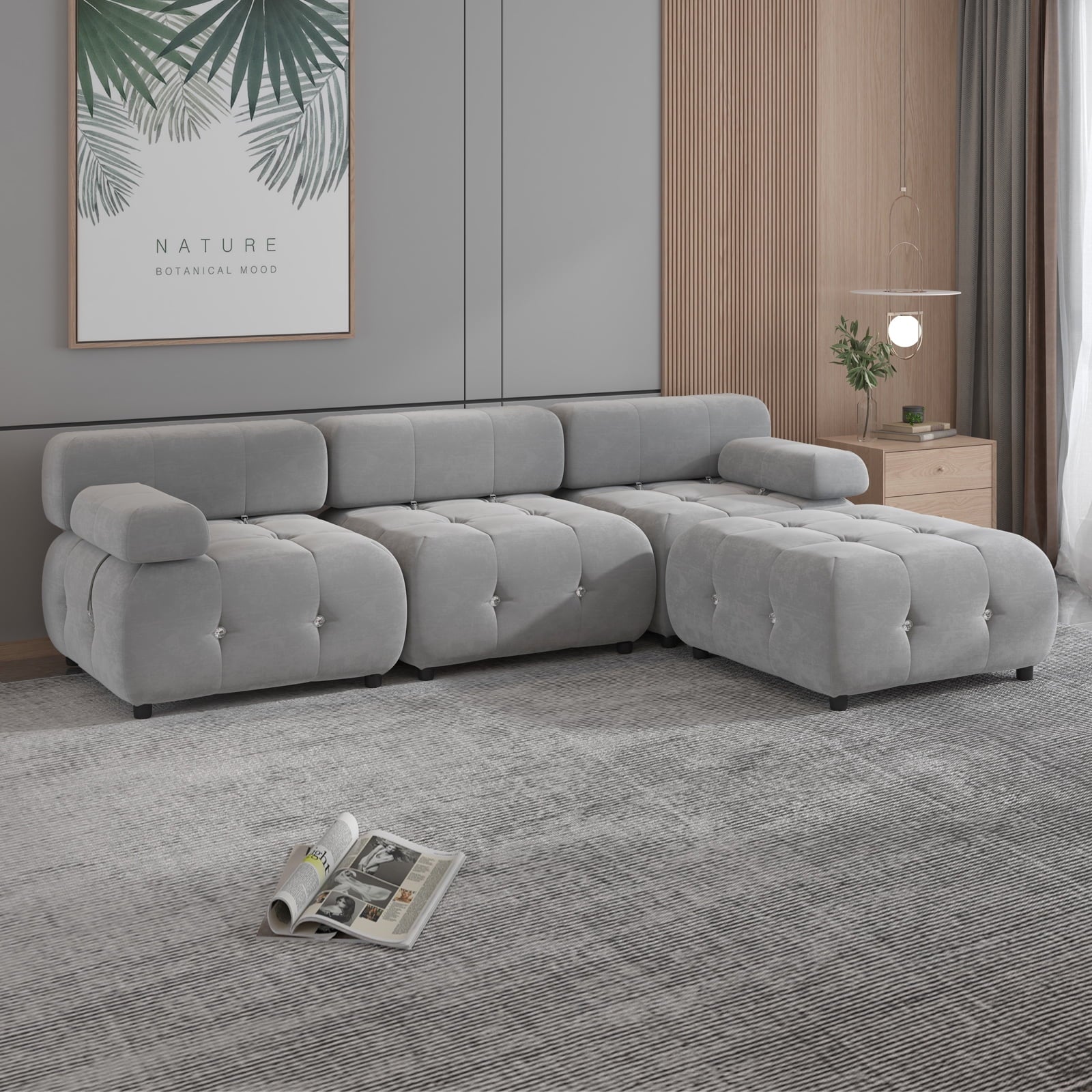 CECER 103"Modular Sectional Sofa,4-Seater Sofa for Living Room,Velvet L Shaped Couch with Pull-Point Design