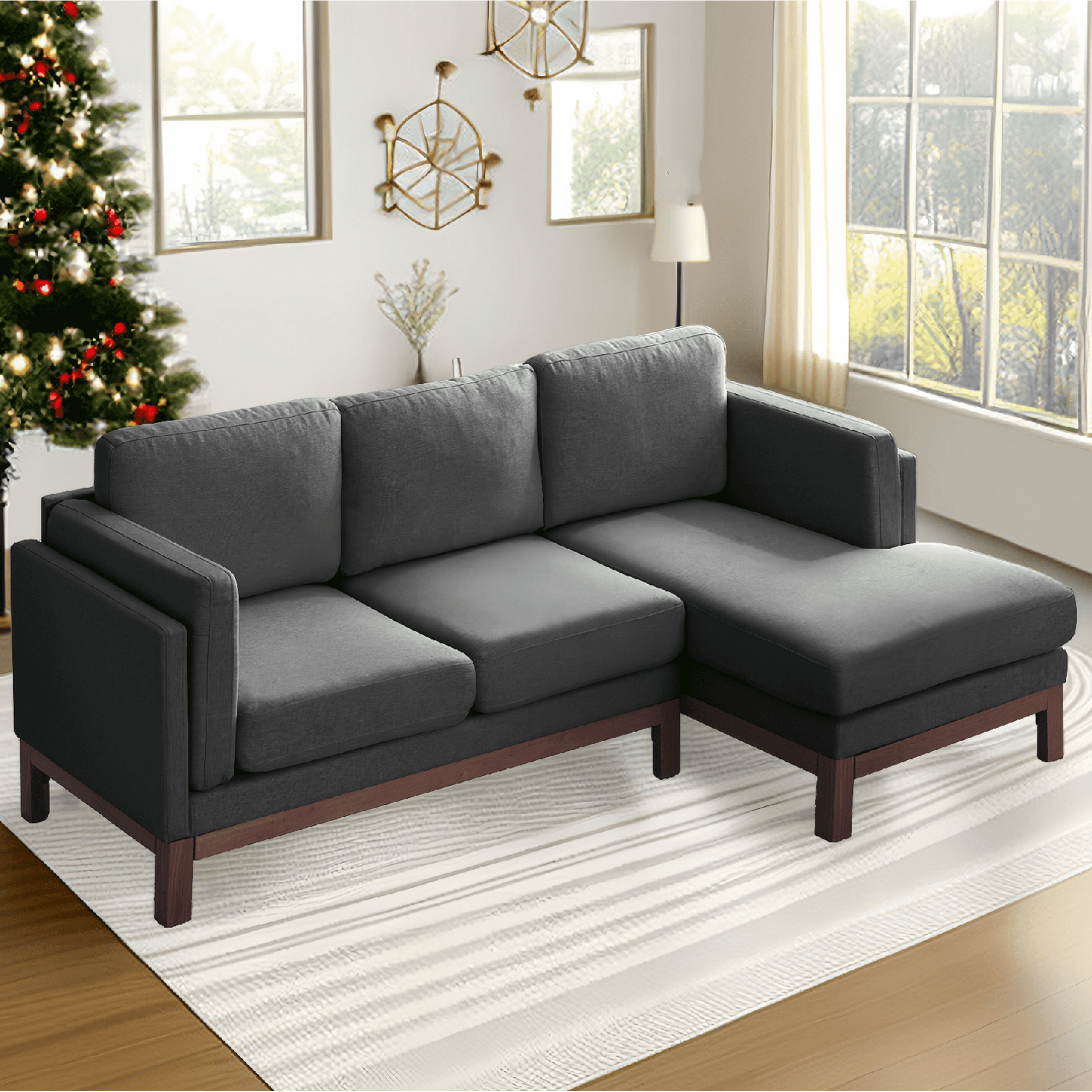 CECER 84" Sectional Sofa Couch, L-Shaped Upholstered Sofa Couch with Chaise Lounge,3-Seater Couch for Living Room/Apartment