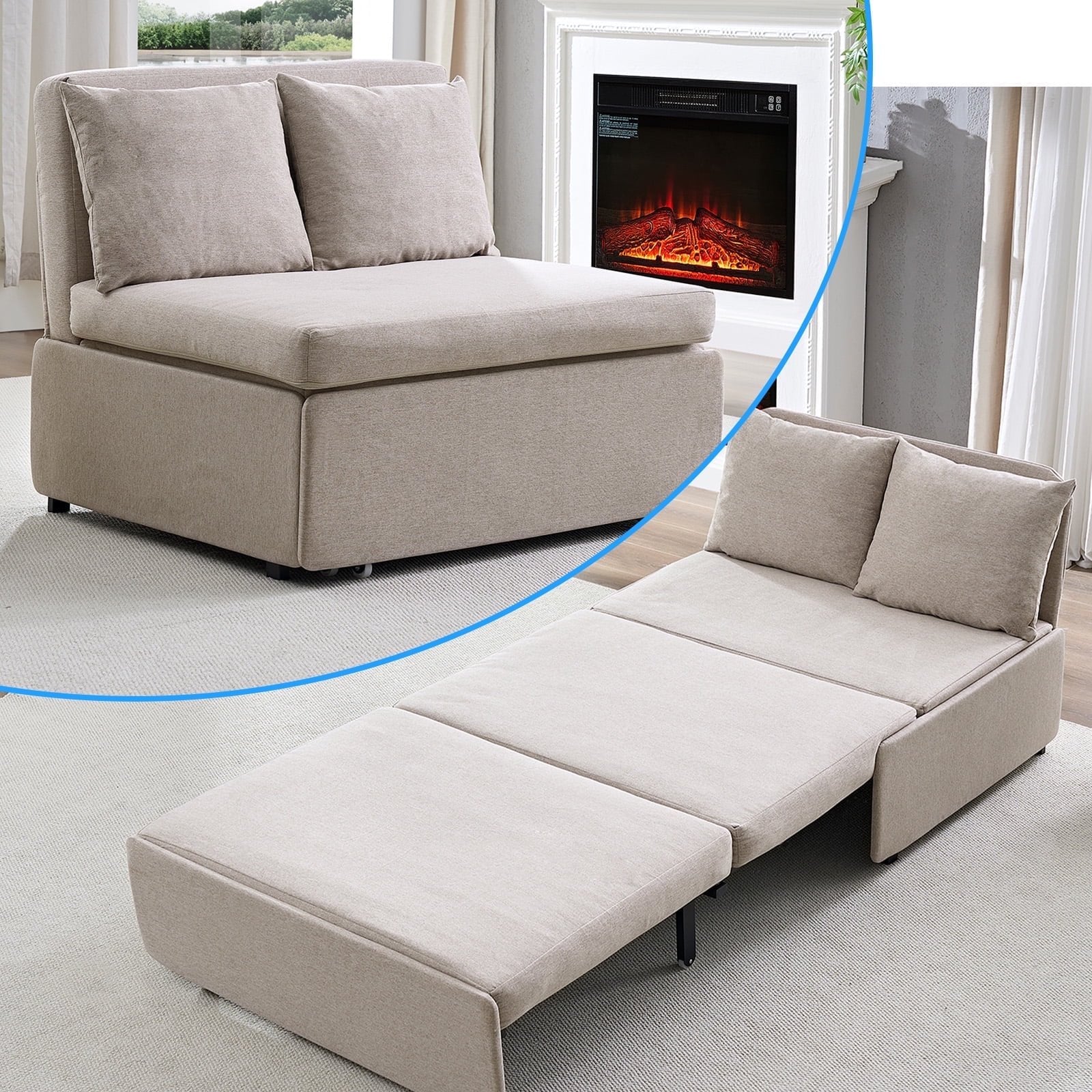 Puremind Pull Out Sofa Bed, Convertible Queen Sleeper Sofa with Mattress, Loveseat Pull Out Couch Bed with 2 Cushions for Small Place/Apartment/Office,