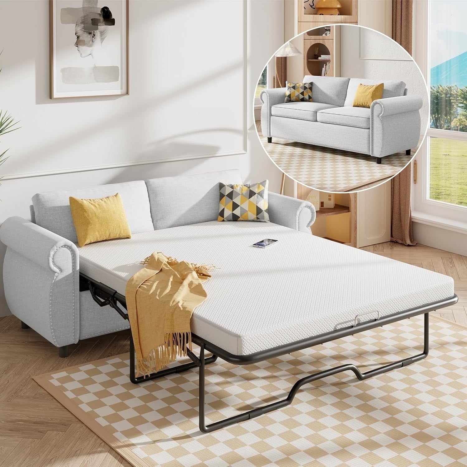 Puremind Pull Out Sofa Bed, Convertible 2-in-1 Sleeper Sofa Bed with Memory Foam Mattress, Upholstered Pull out Couch Bed, Loveseat Sleeper Sofa for Living Room/Apartment
