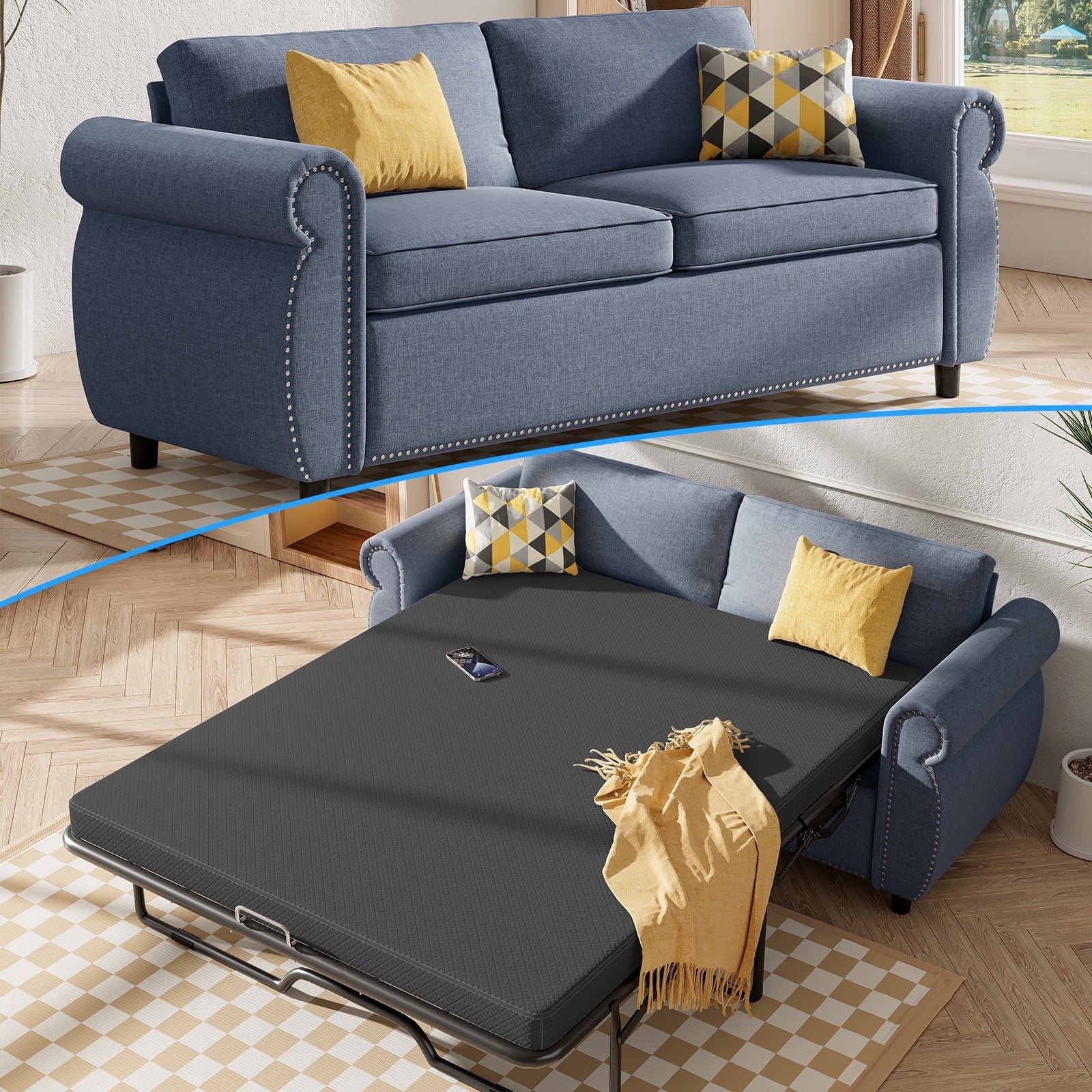 Puremind Pull Out Sofa Bed, Convertible 2-in-1 Sleeper Sofa Bed with Memory Foam Mattress, Upholstered Pull out Couch Bed, Loveseat Sleeper Sofa for Living Room/Apartment