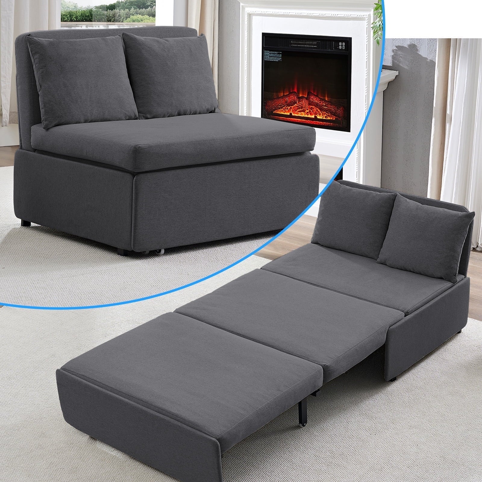 Puremind Pull Out Sofa Bed, Convertible Queen Sleeper Sofa with Mattress, Loveseat Pull Out Couch Bed with 2 Cushions for Small Place/Apartment/Office,