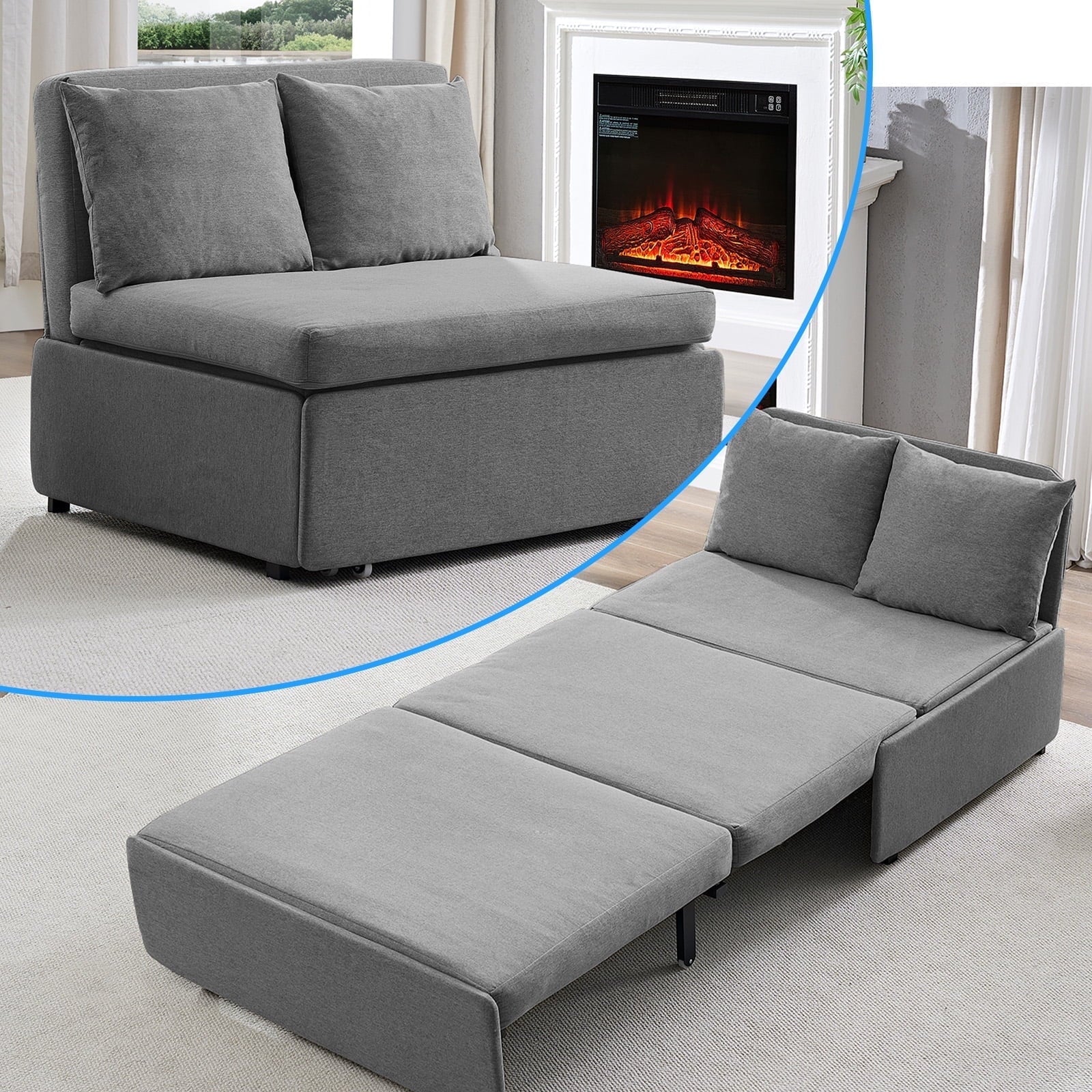 Puremind Pull Out Sofa Bed, Convertible Queen Sleeper Sofa with Mattress, Loveseat Pull Out Couch Bed with 2 Cushions for Small Place/Apartment/Office,