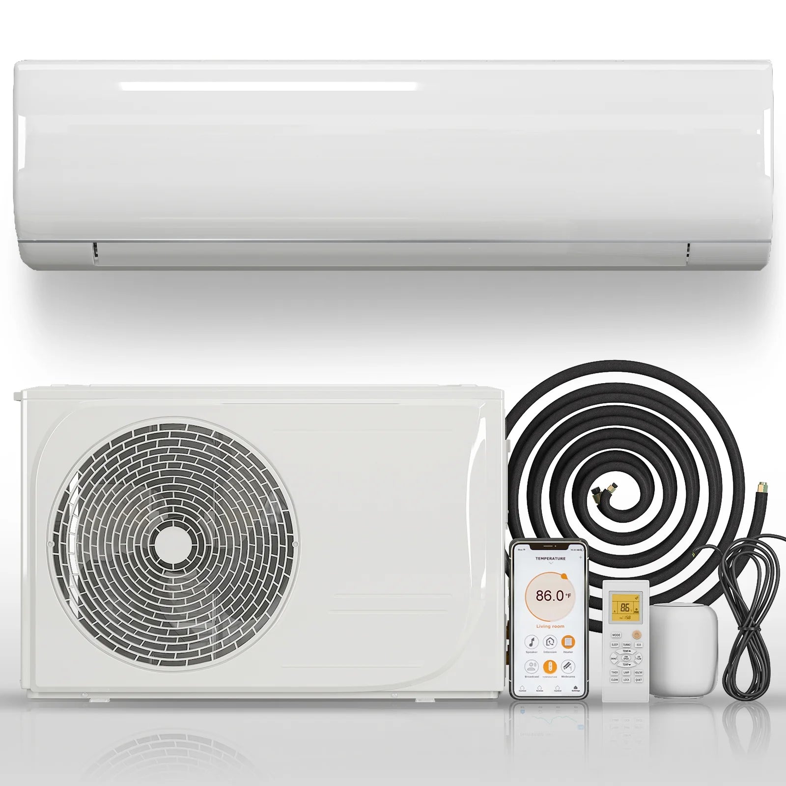 CECER 12000 BTU Mini Split Air Conditioner & Heater, 19 SEER2, WIFI Enabled, Remote Control, White