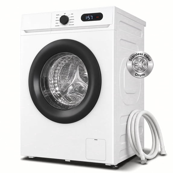 TABU 2.7 Cu. Ft. Front Load Washer, Full Size Washing Machine with 9 Cycles, Auto Balance, Load Detect, LED Display, 110V, White