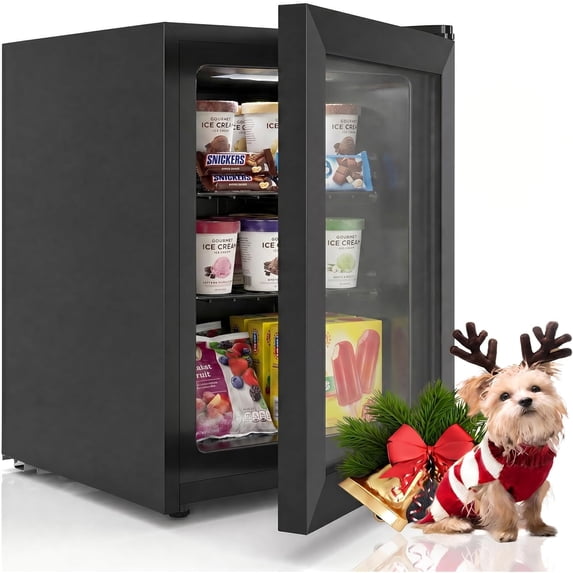 TABU 3.6 CU.FT Upright Freezer, Freestanding Mini Freezer with Removable Shelf, 7 Adjustable Thermostat, Reversible Door, Black