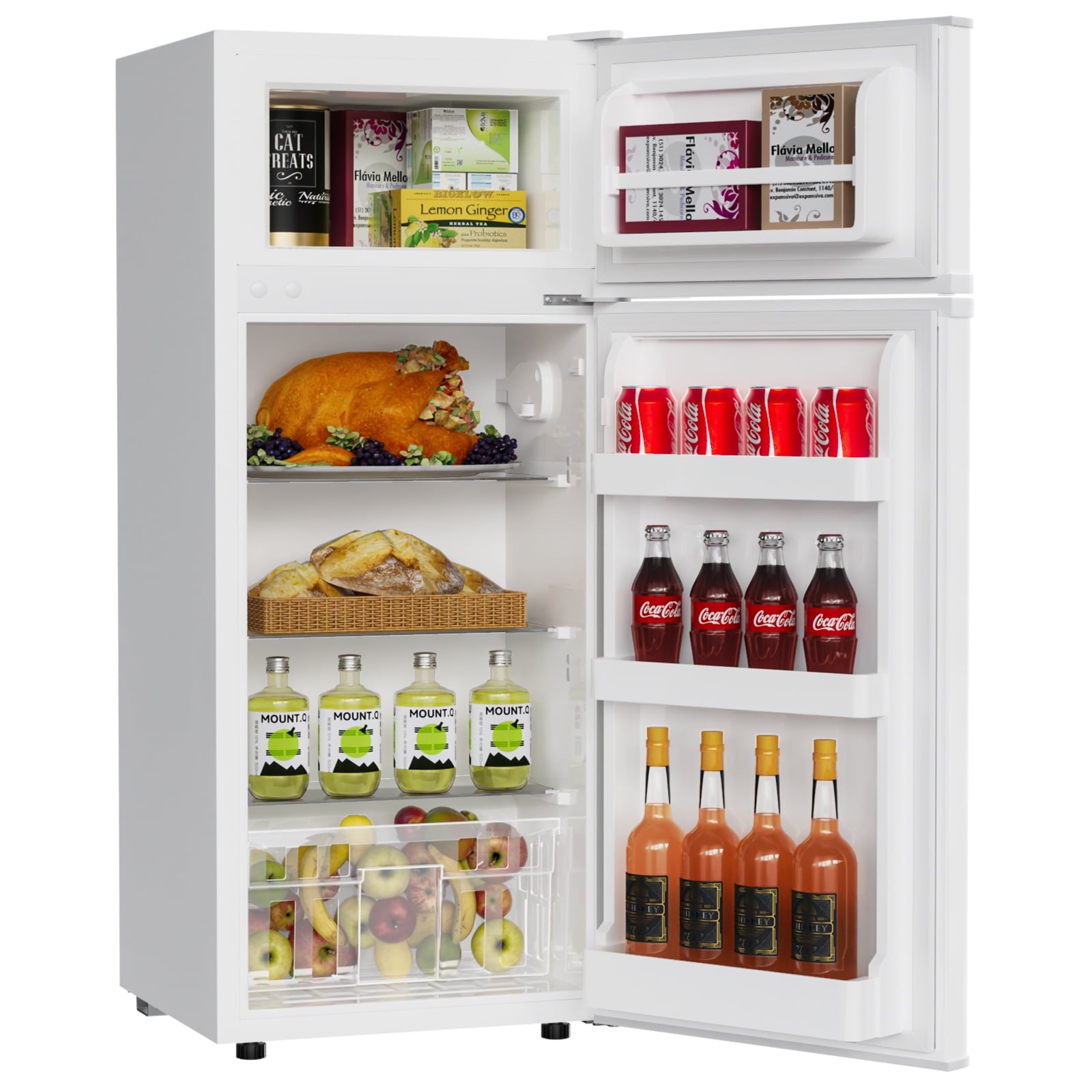 TABU 4.5 Cu.Ft Refrigerator with Freezer, Compact Fridge Dual Door with Adjustable Thermostat & Removable Shelves, for Home, Office and Apartment, White