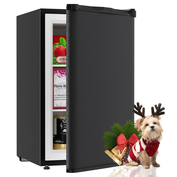 TABU 3.6 CU.FT Upright Freezer, Freestanding Mini Freezer with Removable Shelf, 7 Adjustable Thermostat, Reversible Door, Black
