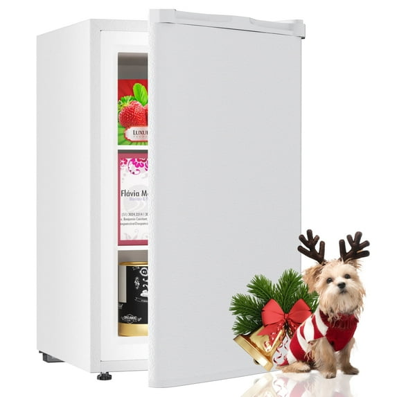 TABU 3.6 CU.FT Upright Freezer, Freestanding Mini Freezer with Removable Shelf, 7 Adjustable Thermostat, Reversible Door, Black