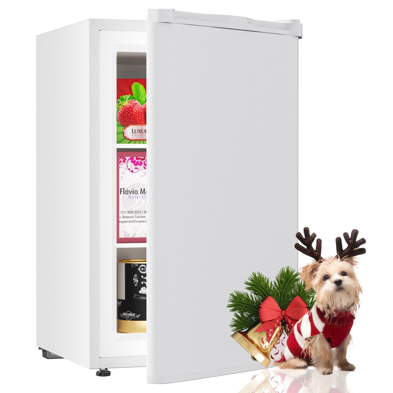 TABU 4.5 CU.FT Upright Freezer, Freestanding Mini Freezer with Removable Shelf, 7 Adjustable Thermostat, Reversible Door, White