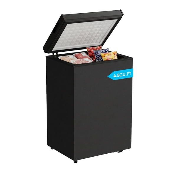 TABU 3.5 Cu ft Chest Freezer,Deep Freezer with Top Open Door and Removable Storage Basket, (Black)