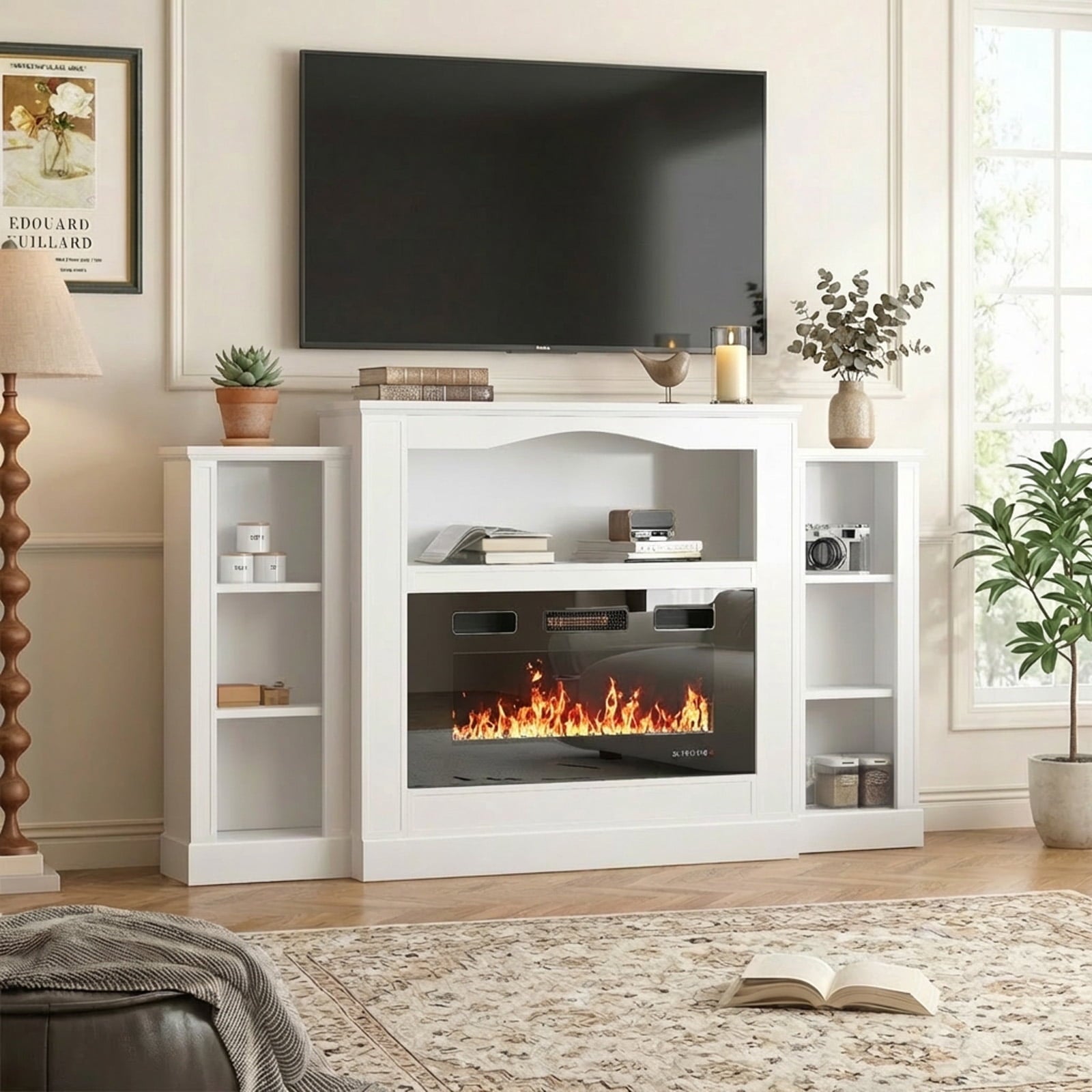 TABU 70" Floating Fireplace TV Stand with 36" Electric Fireplace,Wall Mounted TV Stand with Fireplace for TVs up to 90",White