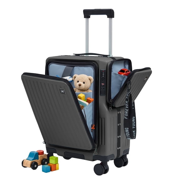 TABU Carry On Luggage with Side Bag, Front Opening Suitcase with Cup Holder & Phone Mount, USB & Type-C Port, TSA Lock, Phone Mount, Purple