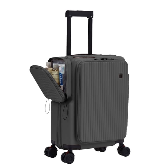 TABU Carry On Luggage with Side Bag, Front Opening Suitcase with Cup Holder & Phone Mount, USB & Type-C Port, TSA Lock, Phone Mount, Purple