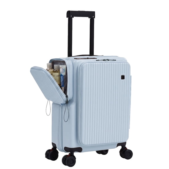 TABU Carry On Luggage with Side Bag, Front Opening Suitcase with Cup Holder & Phone Mount, USB & Type-C Port, TSA Lock, Phone Mount, Purple