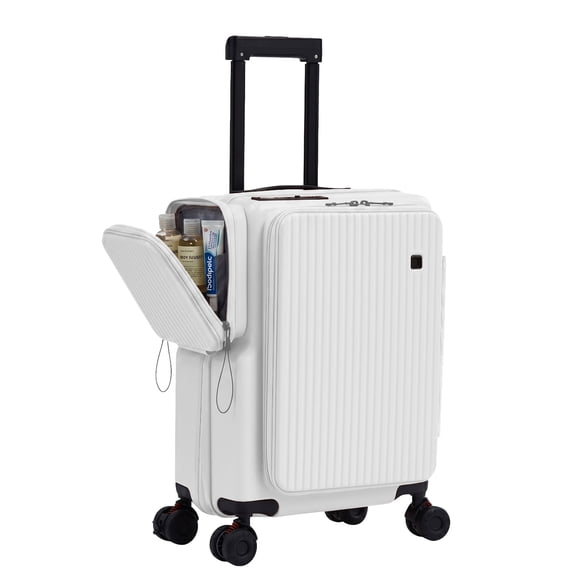 TABU Carry On Luggage with Side Bag, Front Opening Suitcase with Cup Holder & Phone Mount, USB & Type-C Port, TSA Lock, Phone Mount, Purple