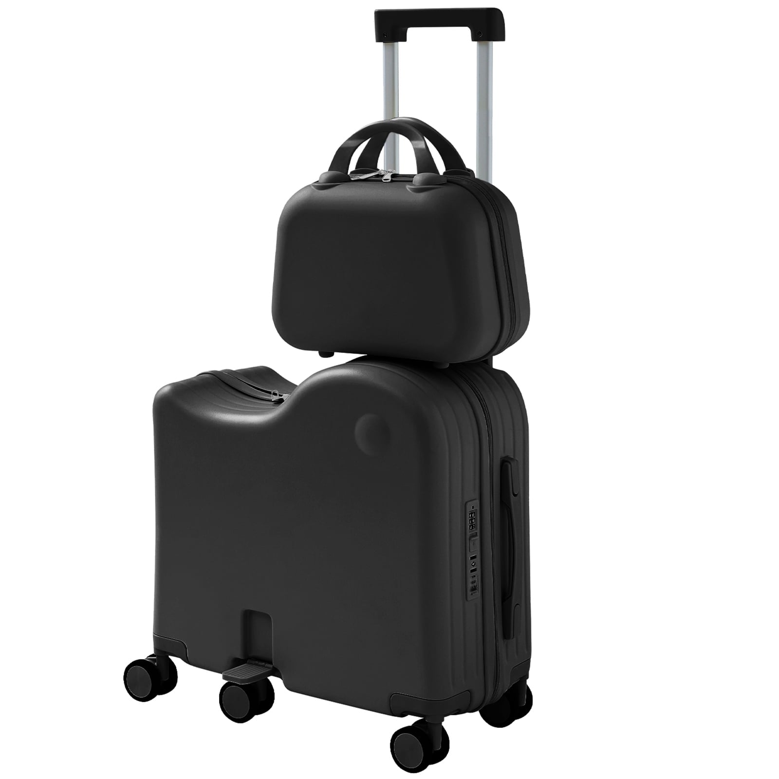 TABU Kids Ride on Luggage with Handbag, Hardshell Suitcase with 6-Spinner Wheels,Hidden Cup Holder,Foldable Pedal,White