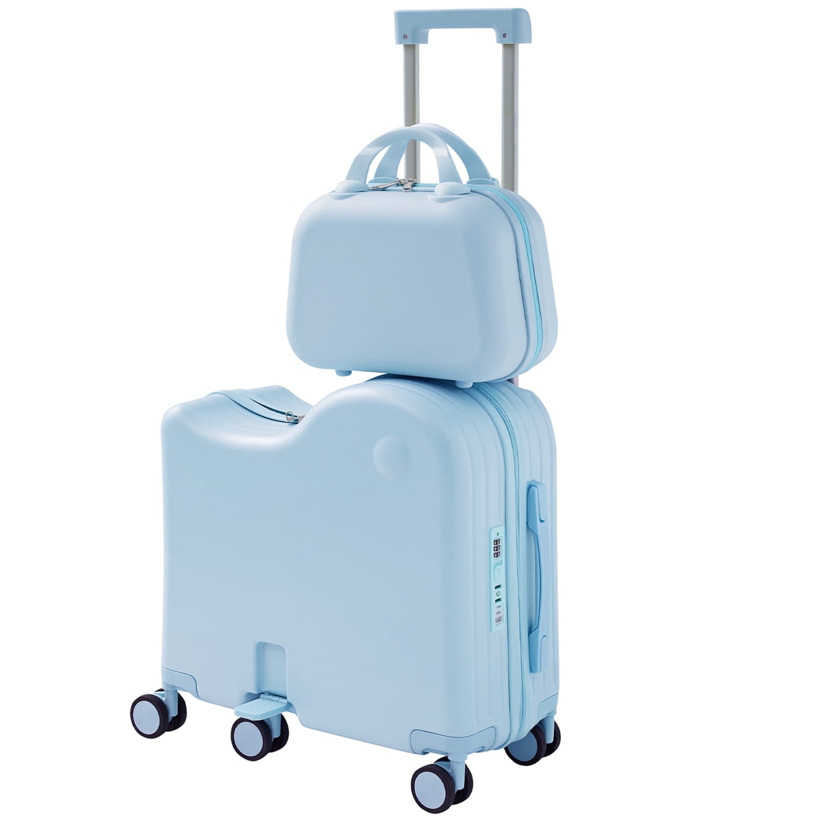 TABU Kids Ride on Luggage with Handbag, Hardshell Suitcase with 6-Spinner Wheels,Hidden Cup Holder,Foldable Pedal,White