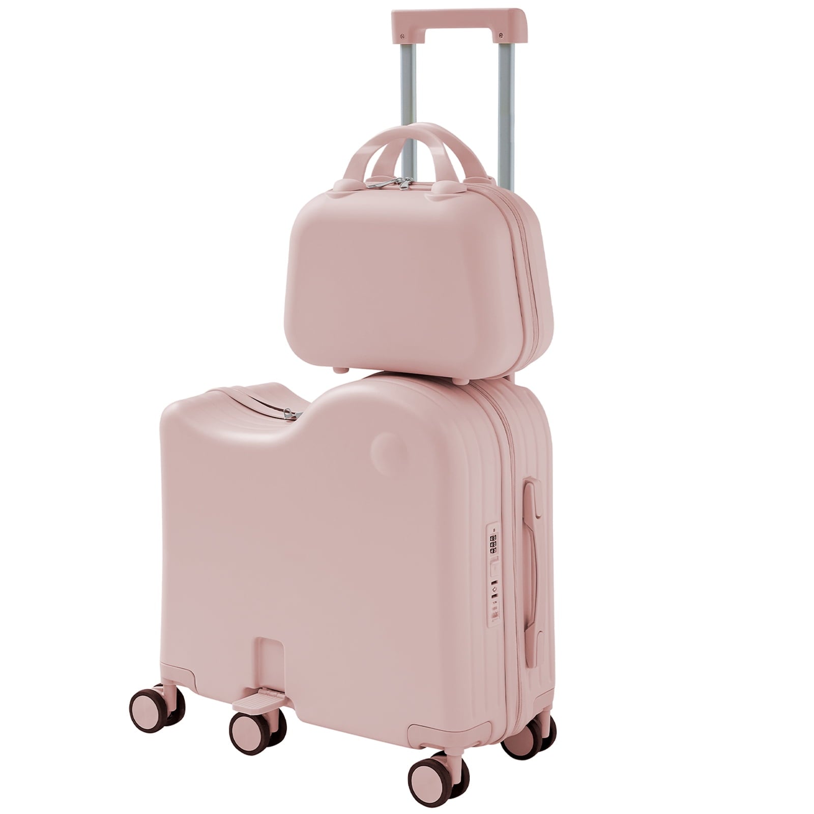 TABU Kids Ride on Luggage with Handbag, Hardshell Suitcase with 6-Spinner Wheels,Hidden Cup Holder,Foldable Pedal,White