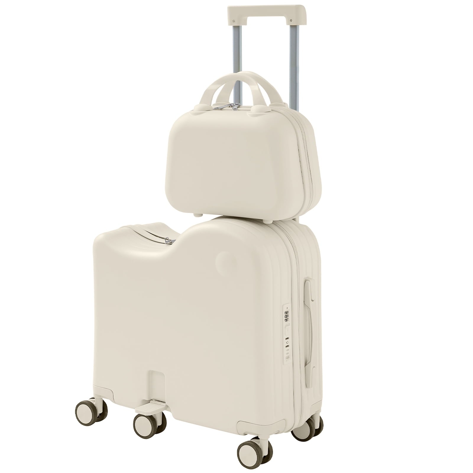 TABU Kids Ride on Luggage with Handbag, Hardshell Suitcase with 6-Spinner Wheels,Hidden Cup Holder,Foldable Pedal,White