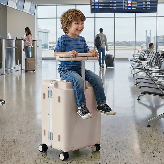 TABU 20" Ride on Luggage with Seat for Kids, Kids Luggage with Wheels & TSA Lock for Travel,Pink