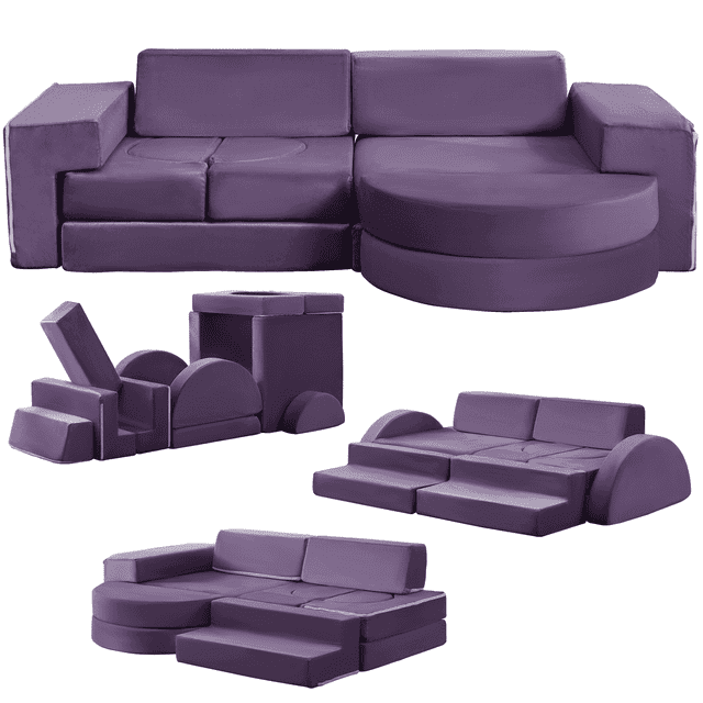 TABU Toddler Couch for Kids, 10Pcs Modular Kids Play Couch, Playroom Furniture for Kids, Pink