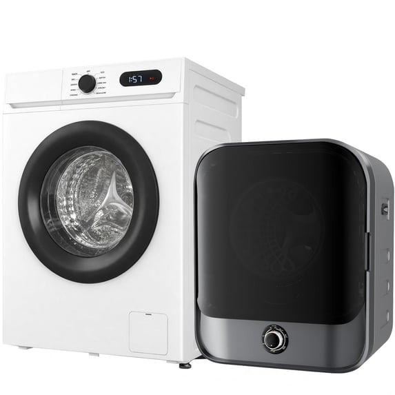 TABU Washer and Dryer Set, 19LBS Full Automatic Washing Machine & 13LBS Compact Dryer (Gray&White)