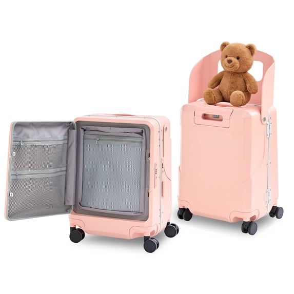 TABU 20" Ride on Luggage with Seat for Kids, Kids Luggage with Wheels & TSA Lock for Travel,Pink