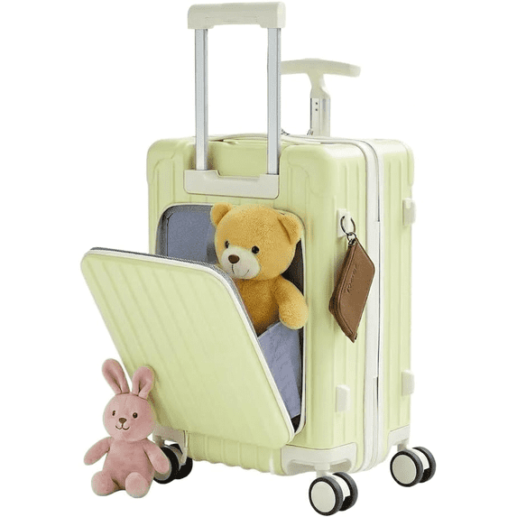 TBAU Ride-On Suitcase for Kids with Seat, Front Opening Carry-On Luggage, 360° Lockable Spinner and TSA Lock, Black