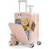 TBAU Ride-On Suitcase for Kids with Seat, Front Opening Carry-On Luggage, 360° Lockable Spinner and TSA Lock, Black
