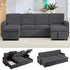 ZAFLY Sectional Sleeper Sofa Bed, 4 Seat Pull Out Couch with Storage, Modern Convertible U Shaped Sofas for Living Room