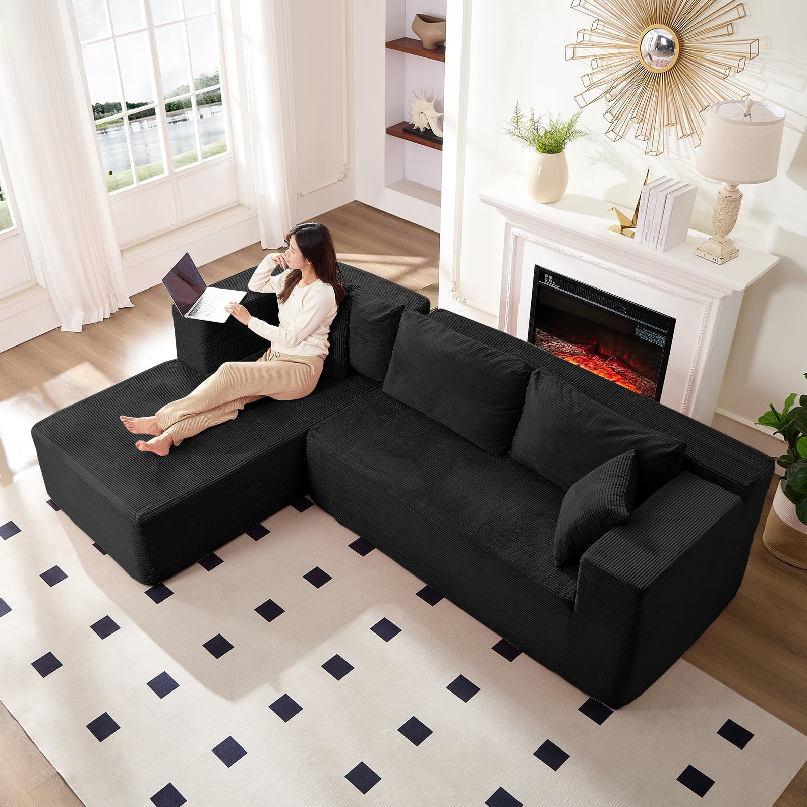 ZAFLY 106" Cloud Sectional Couch with Chaise, No Assembly Required L Shaped Sleeper Sofa, Oversized Deep Seat Modular Couches and Sofas for Living Room