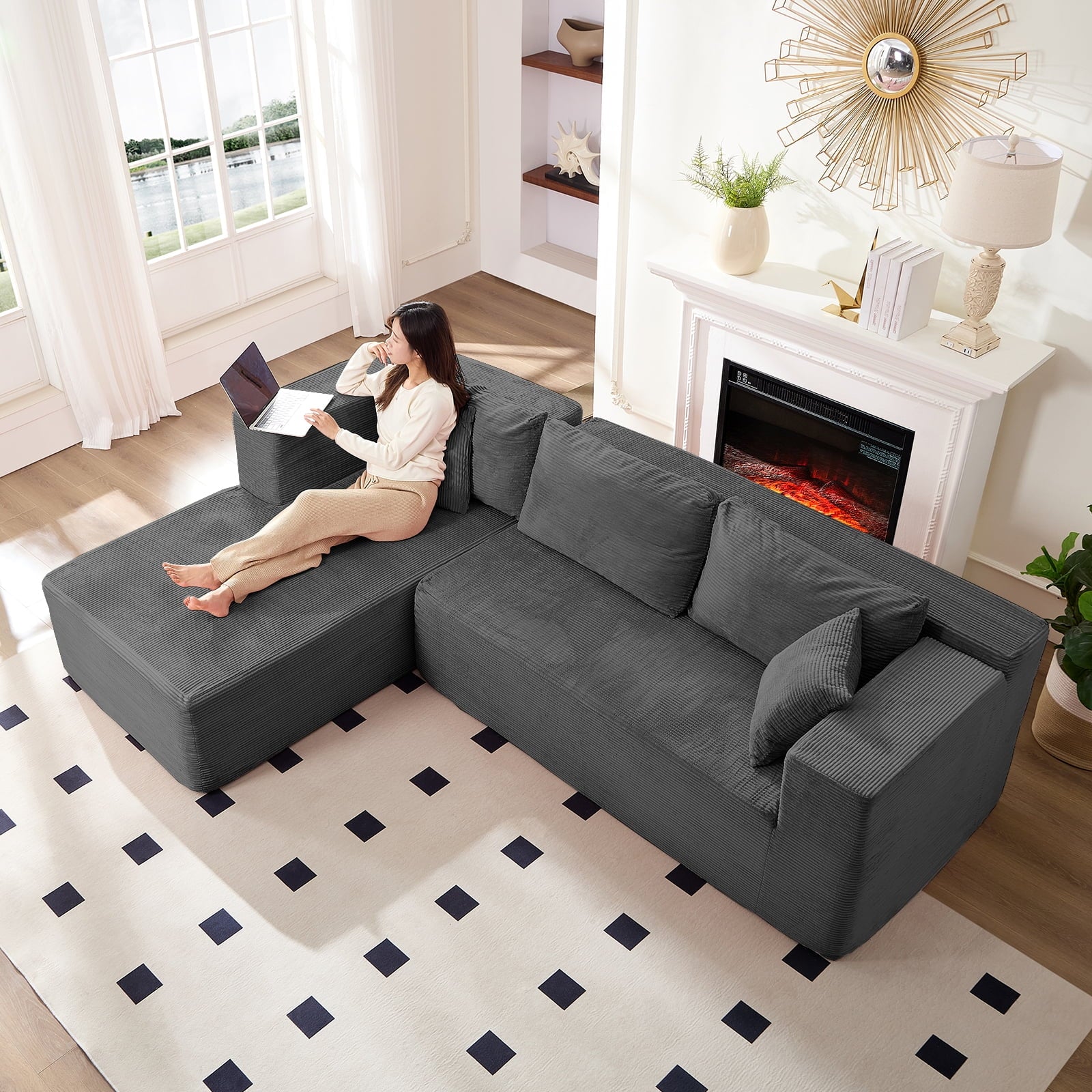 ZAFLY 106" Cloud Sectional Couch with Chaise, No Assembly Required L Shaped Sleeper Sofa, Oversized Deep Seat Modular Couches and Sofas for Living Room