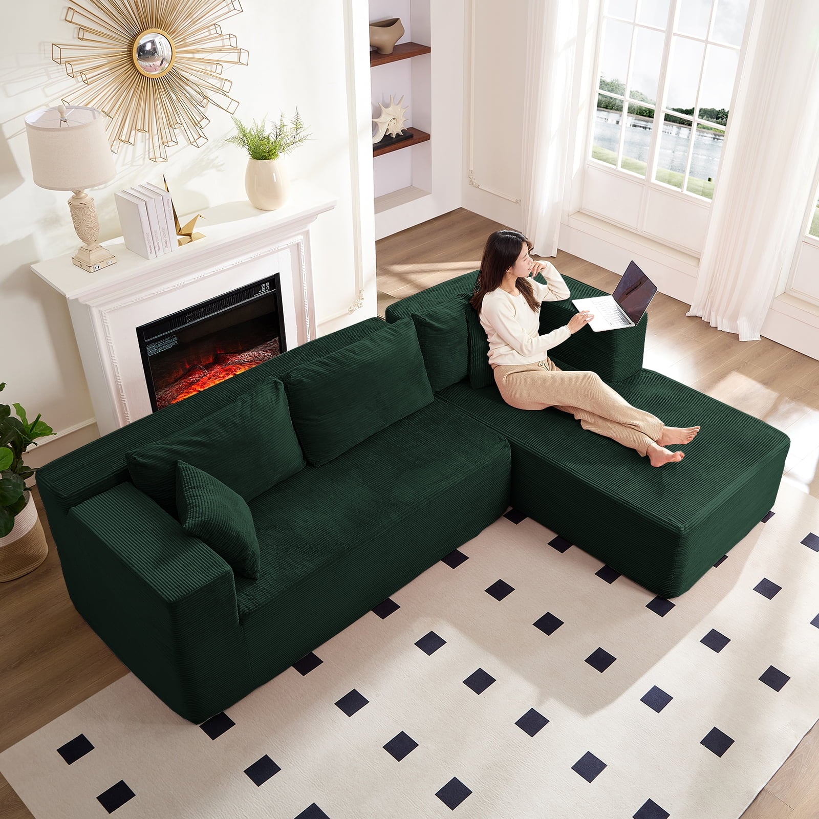 ZAFLY 106" Cloud Sectional Couch with Chaise, No Assembly Required L Shaped Sleeper Sofa, Oversized Deep Seat Modular Couches and Sofas for Living Room