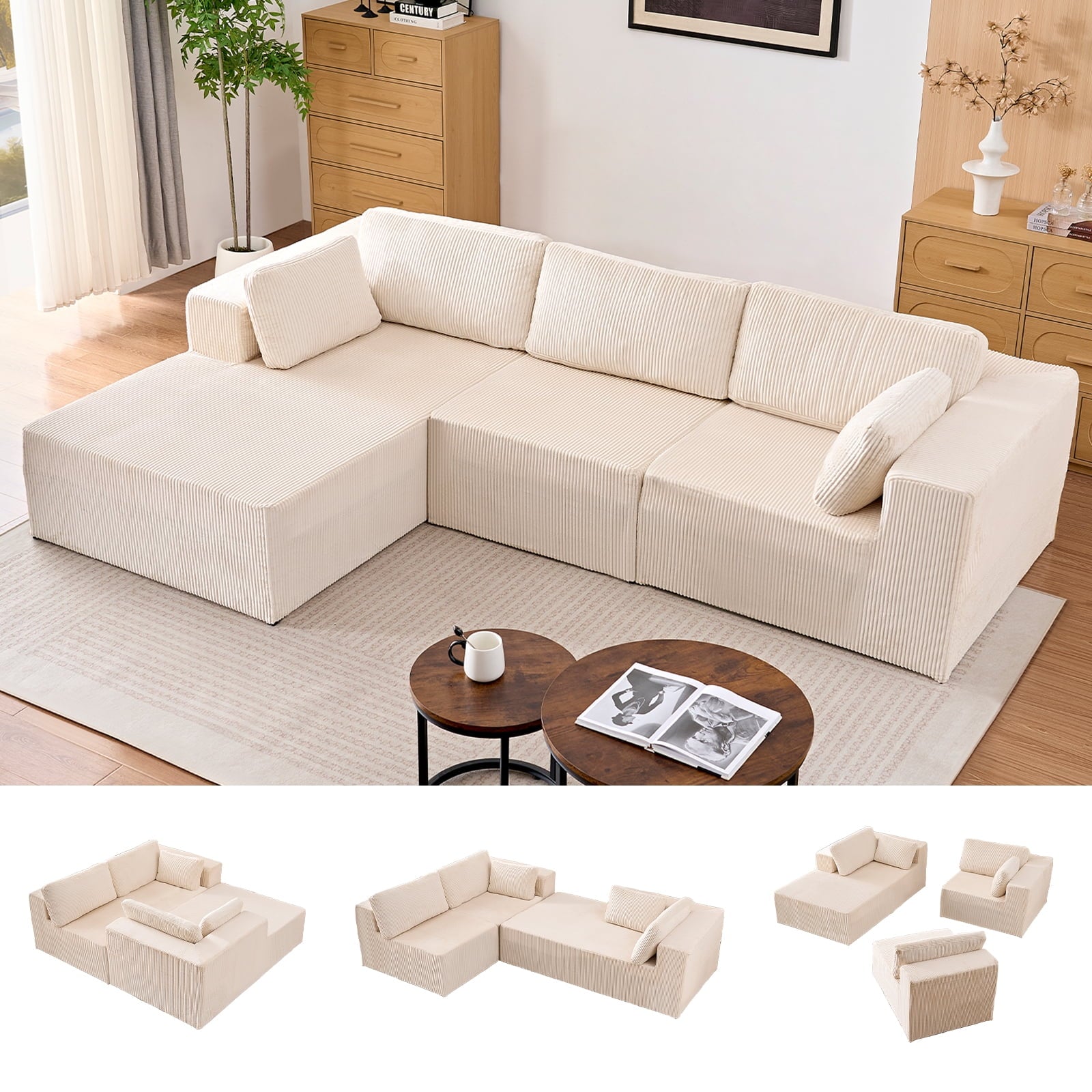 ZAFLY 109" Cloud Sectional Couch with Chaise, L Shaped Modular Sleeper Sofa, Oversized Deep Seat Couches and Sofas for Living Room
