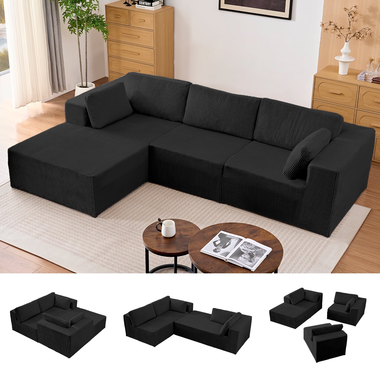 ZAFLY 109" Cloud Sectional Couch with Chaise, L Shaped Modular Sleeper Sofa, Oversized Deep Seat Couches and Sofas for Living Room